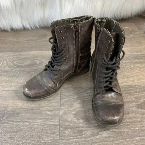 Aldo Women's Combat Moto Biker Boots Army Utility Brown Buckles Zipper Size 5 - Picture 5 of 14